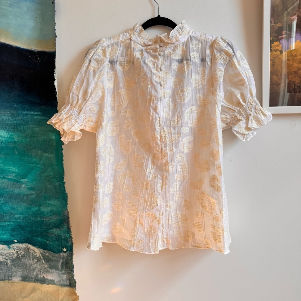 Hunter Bell Monroe top in white cotton Large Mock Neck Textured - Picture 4 of 6